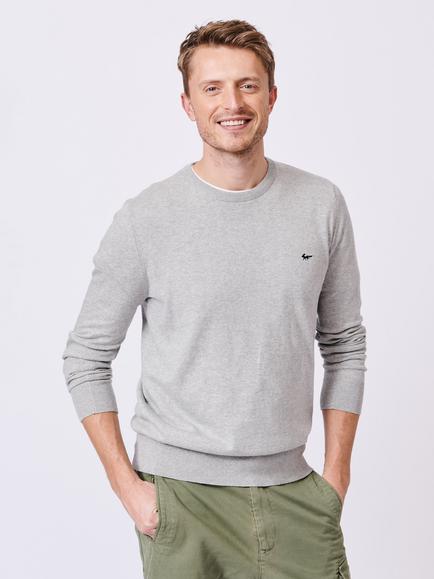 Aubin Raven Cotton Crew Neck Jumper, Grey Marl
