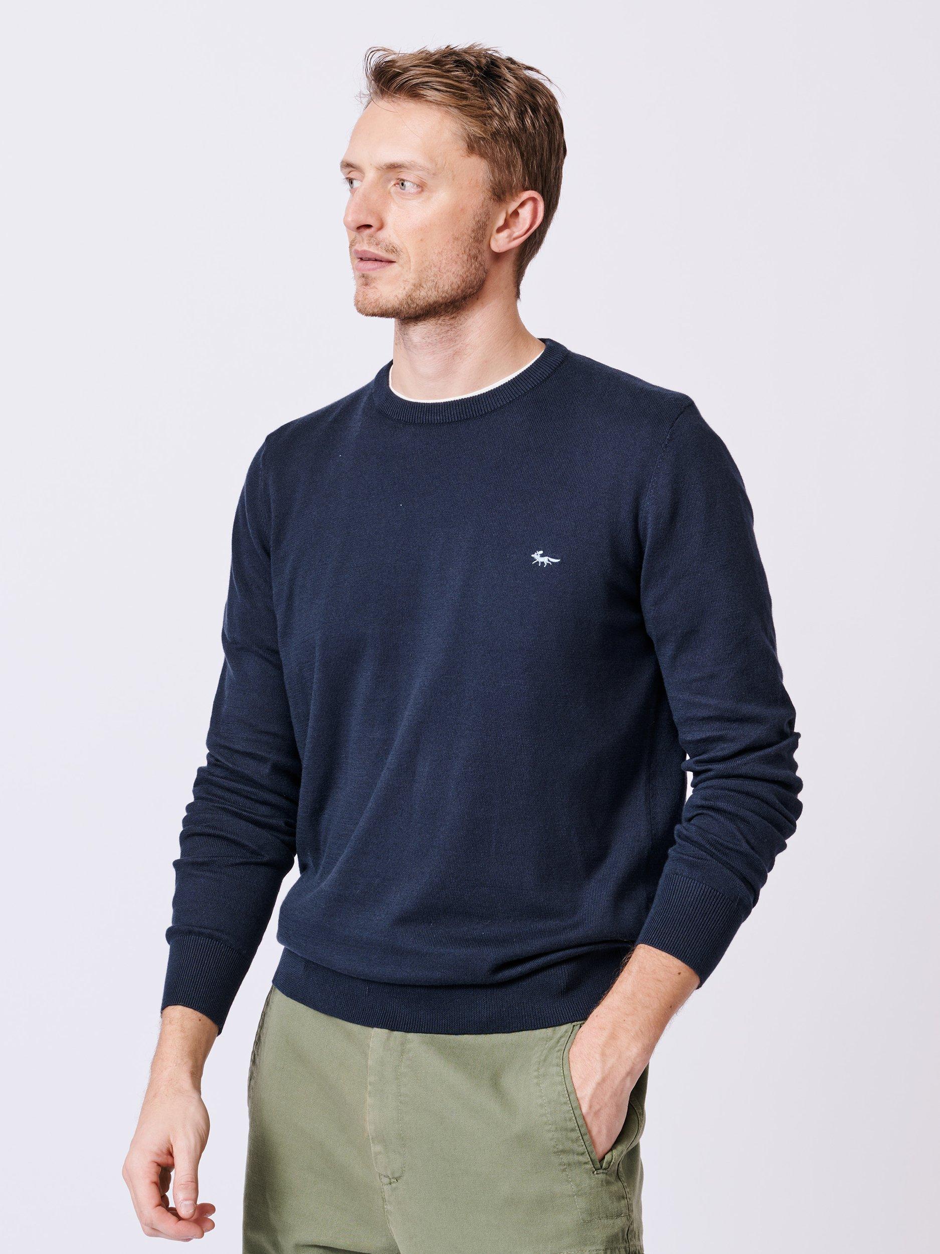 Product image 1 of 5, which shows Aubin Raven Cotton Crew Neck Jumper, Navy, S