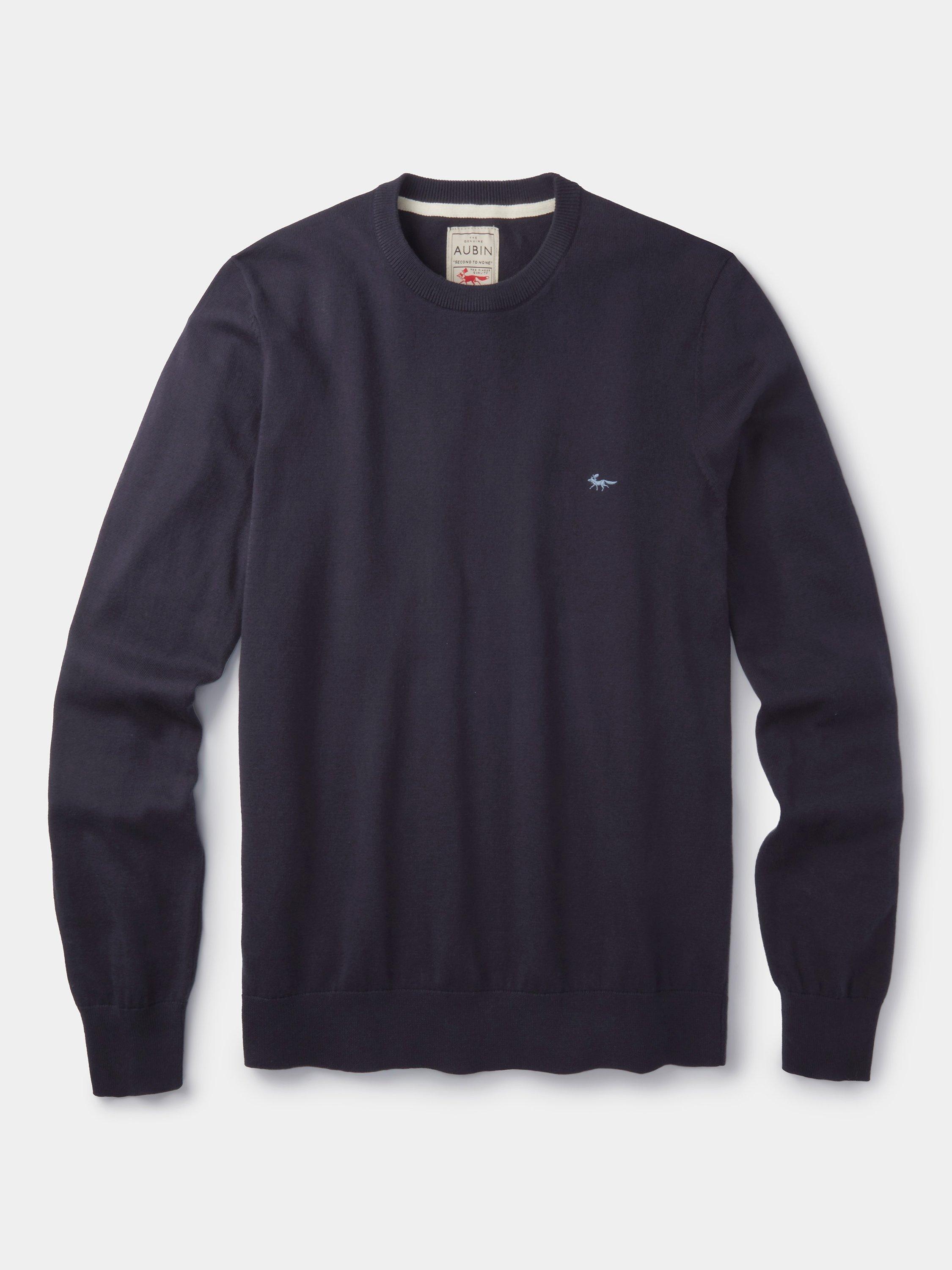 Product image 5 of 5, which shows Aubin Raven Cotton Crew Neck Jumper, Navy, S