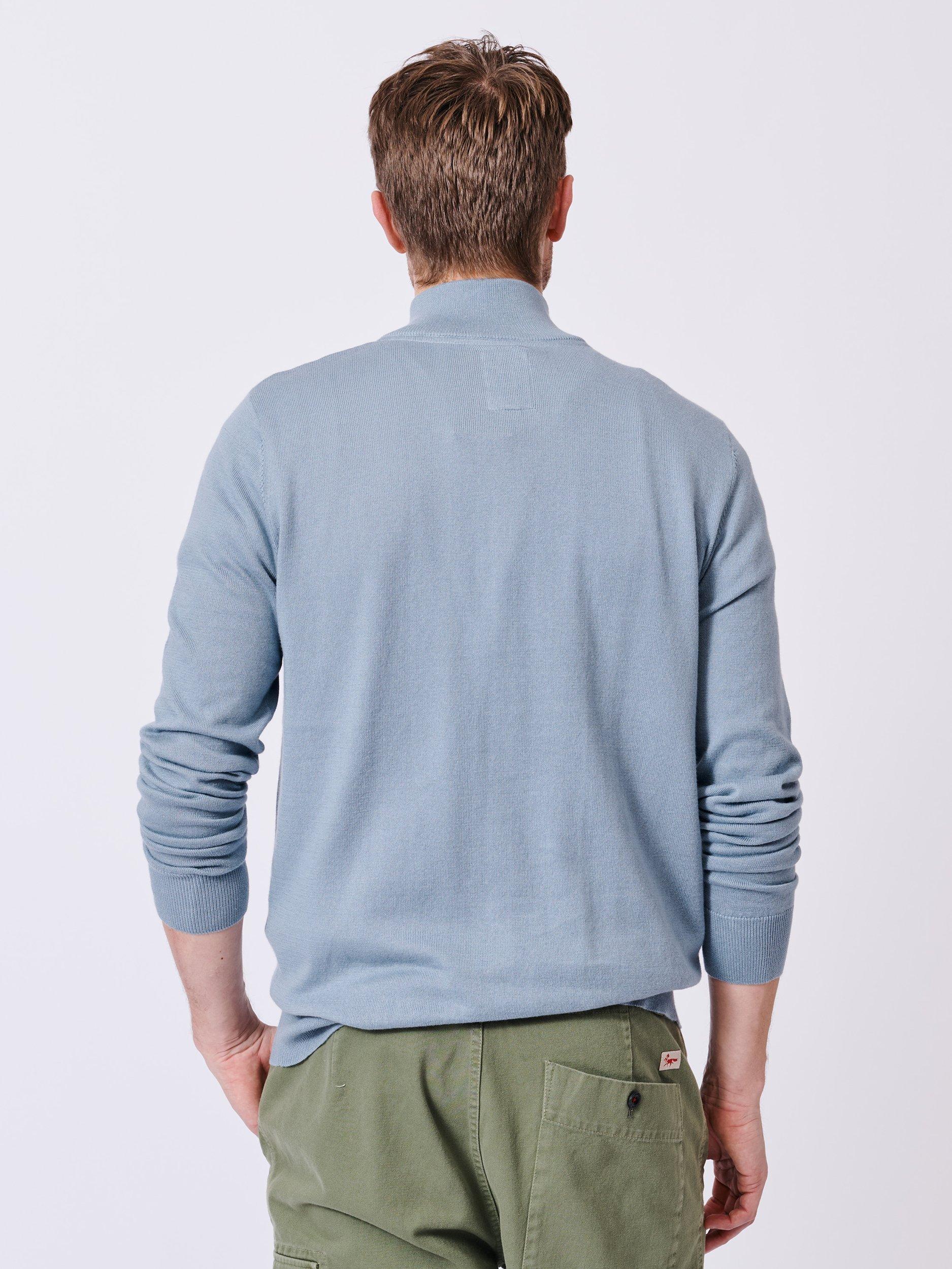 Product image 2 of 5, which shows Aubin Daw Zip Neck Cotton Knit Jumper, Pale Blue, S