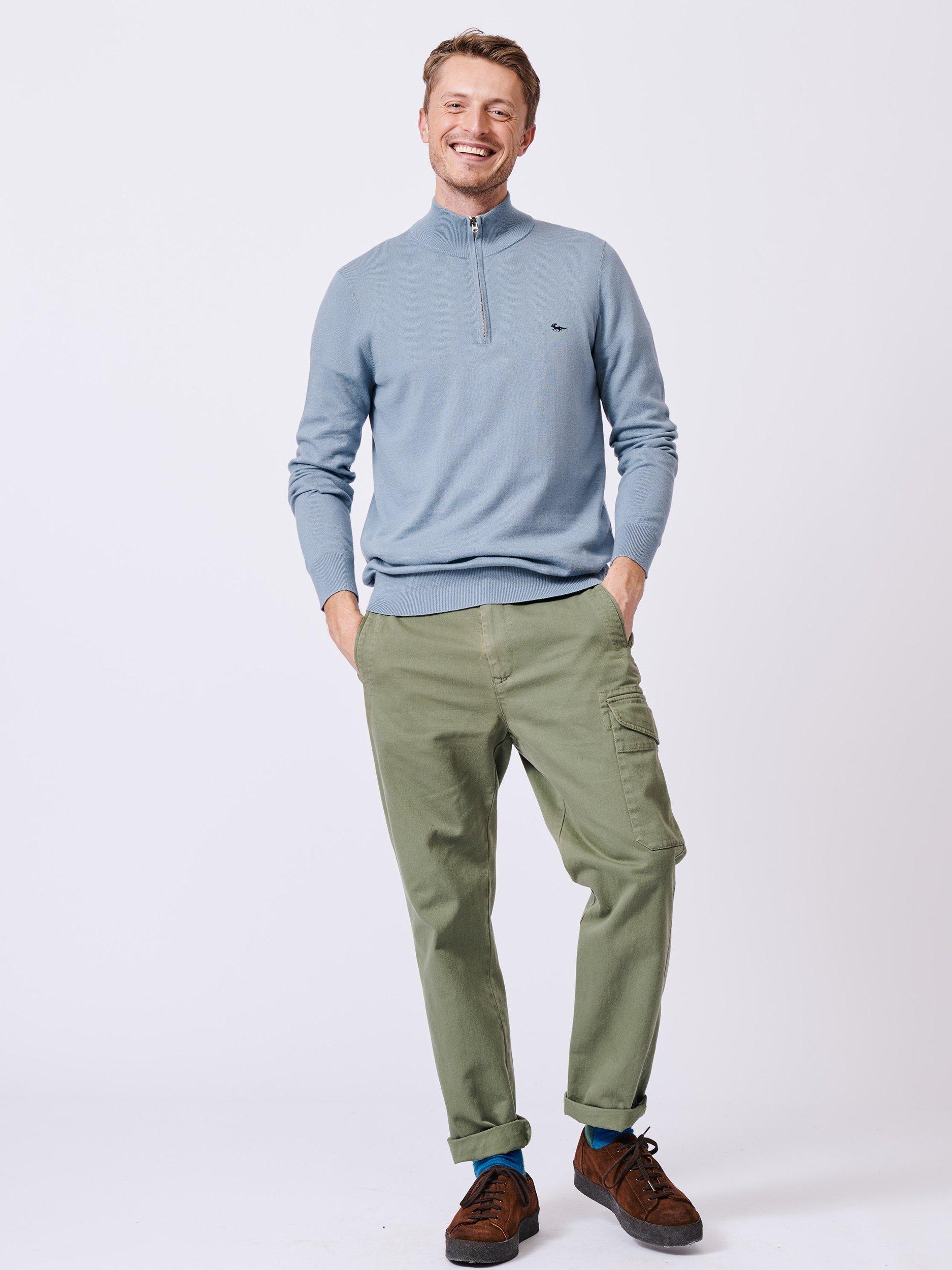 Product image 3 of 5, which shows Aubin Daw Zip Neck Cotton Knit Jumper, Pale Blue, S