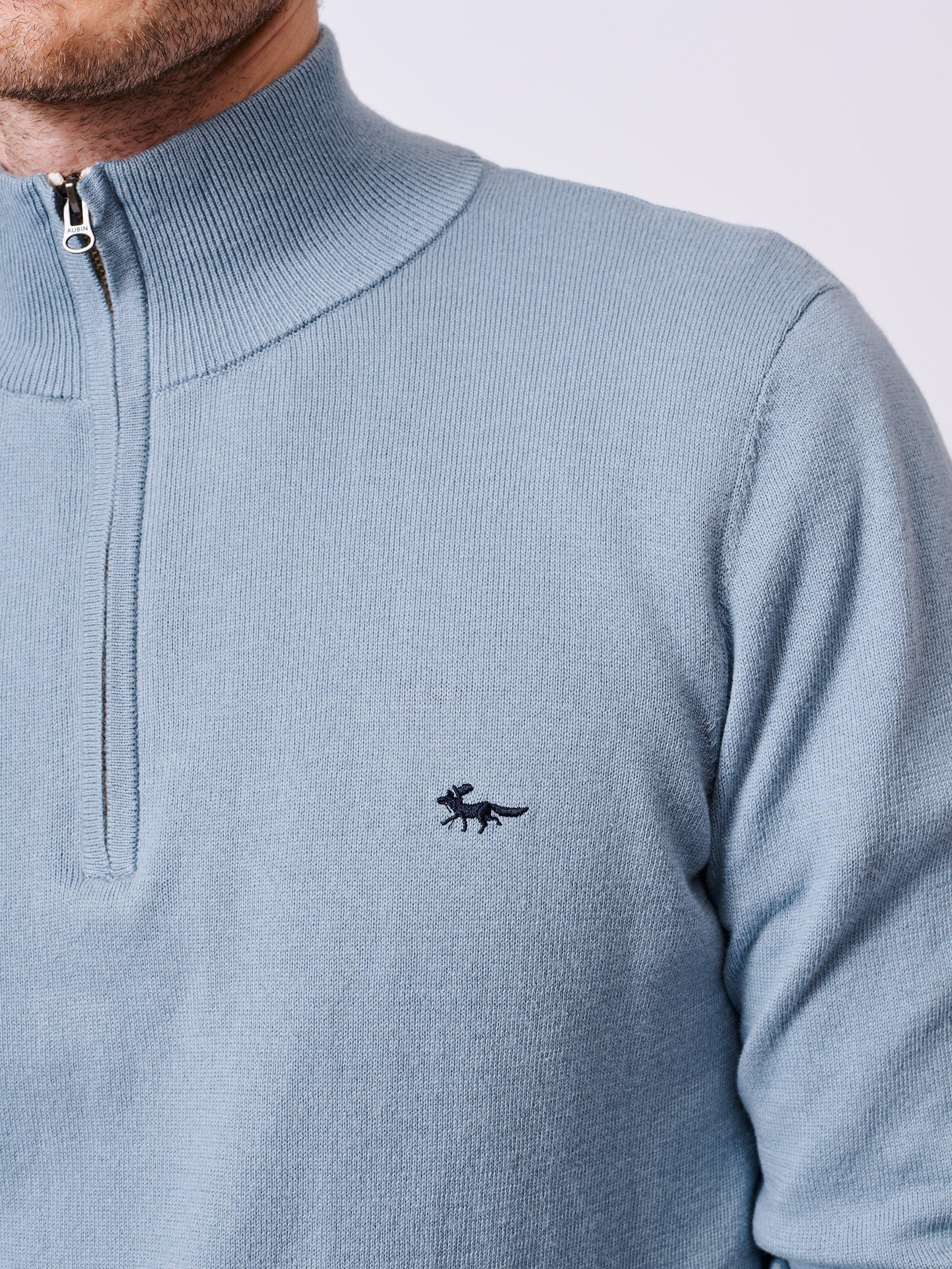 Product image 4 of 5, which shows Aubin Daw Zip Neck Cotton Knit Jumper, Pale Blue, S