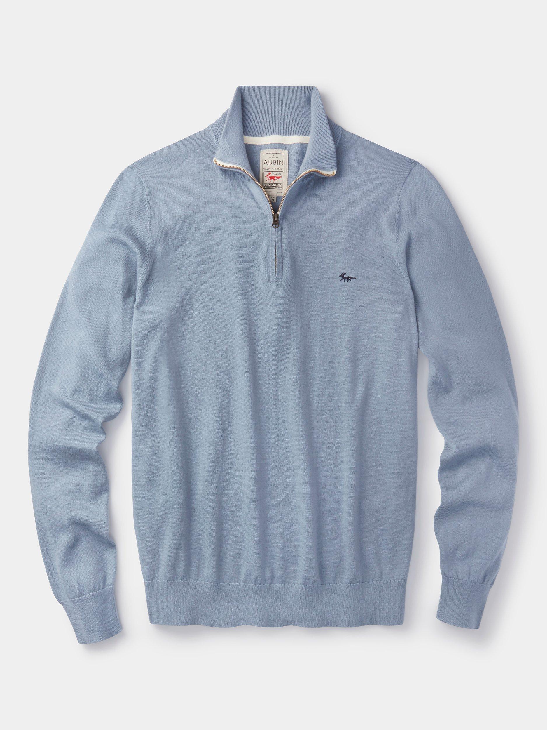 Product image 5 of 5, which shows Aubin Daw Zip Neck Cotton Knit Jumper, Pale Blue, S
