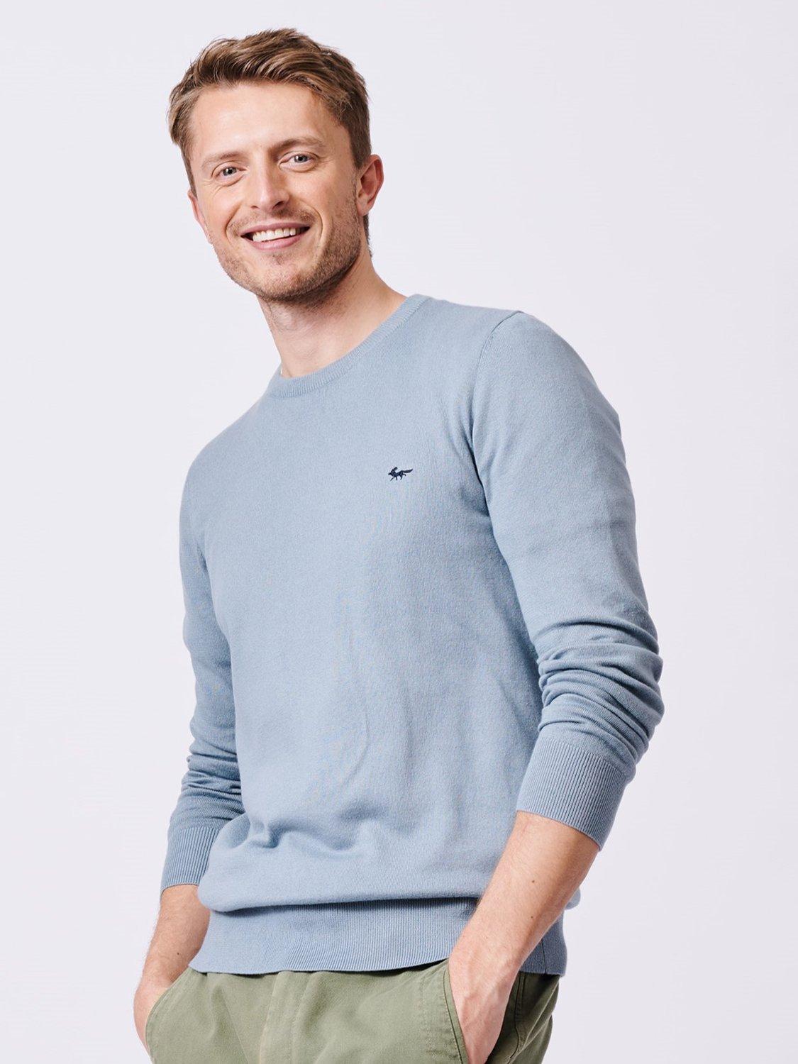 Product image 1 of 6, which shows Aubin Raven Cotton Crew Neck Jumper, Pale Blue, S