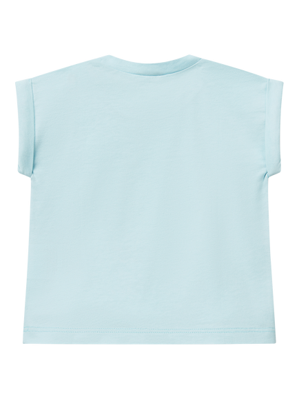 Benetton Baby Cotton Graphic Short Sleeve Top, Light Blue Powder - view 2, Light Blue Powder