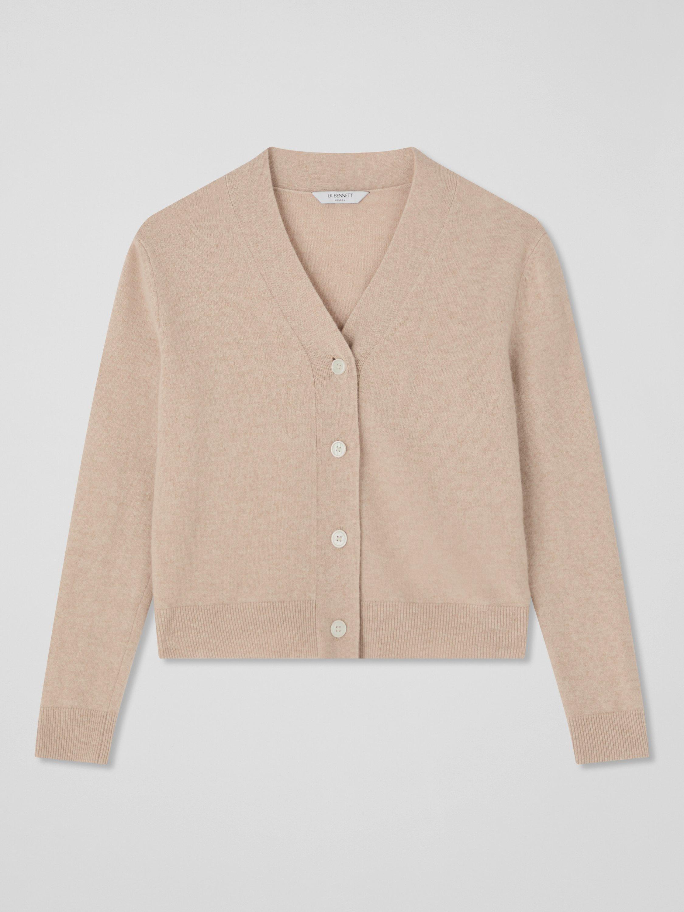 Product image 4 of 4, which shows L.K.Bennett Mara Wool and Cashmere Blend Cardigan, Champagne, XS