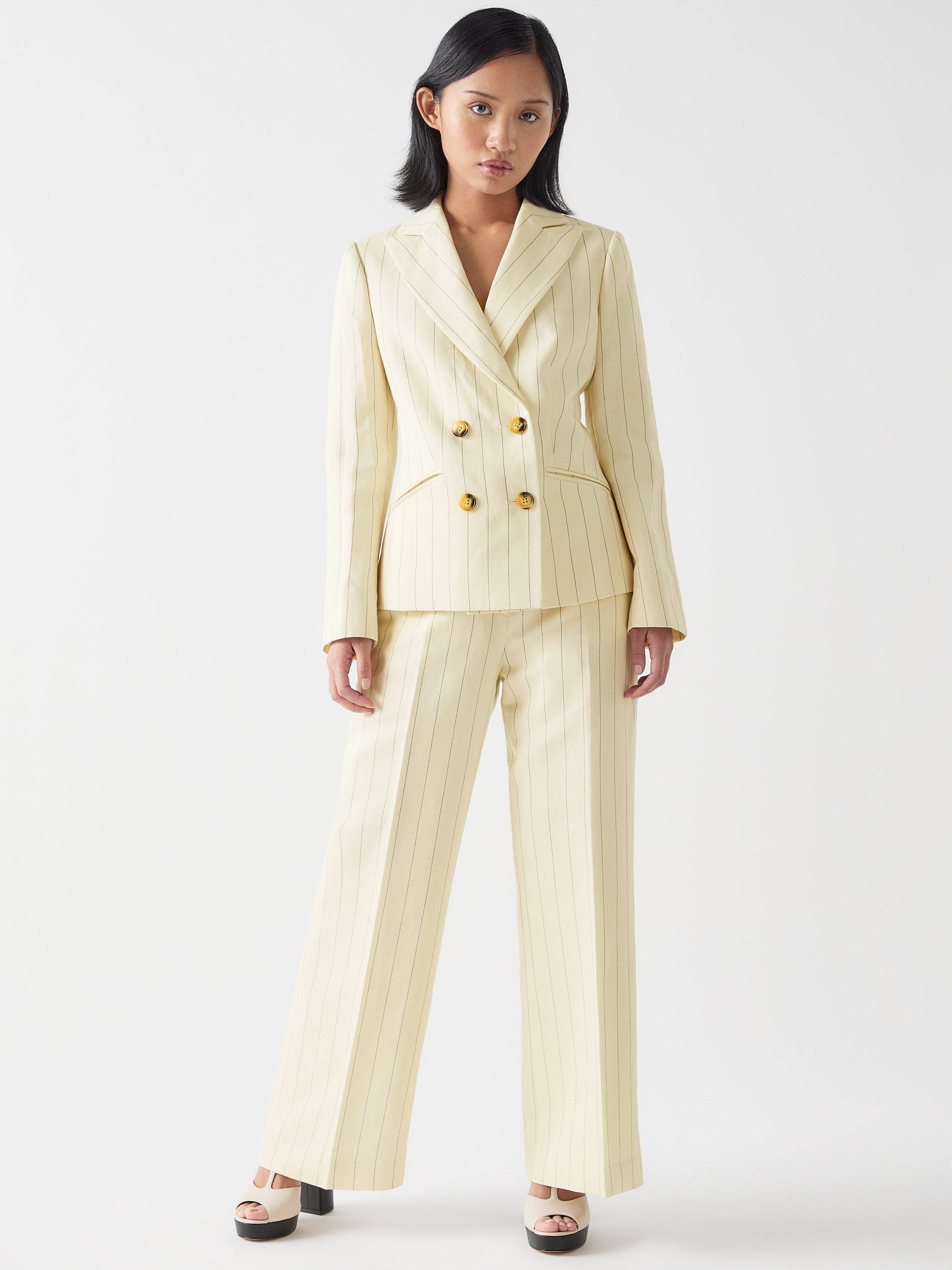 Product image 1 of 4, which shows L.K.Bennett Petite Amore Linen Blend Trousers, Cream/Black, 6