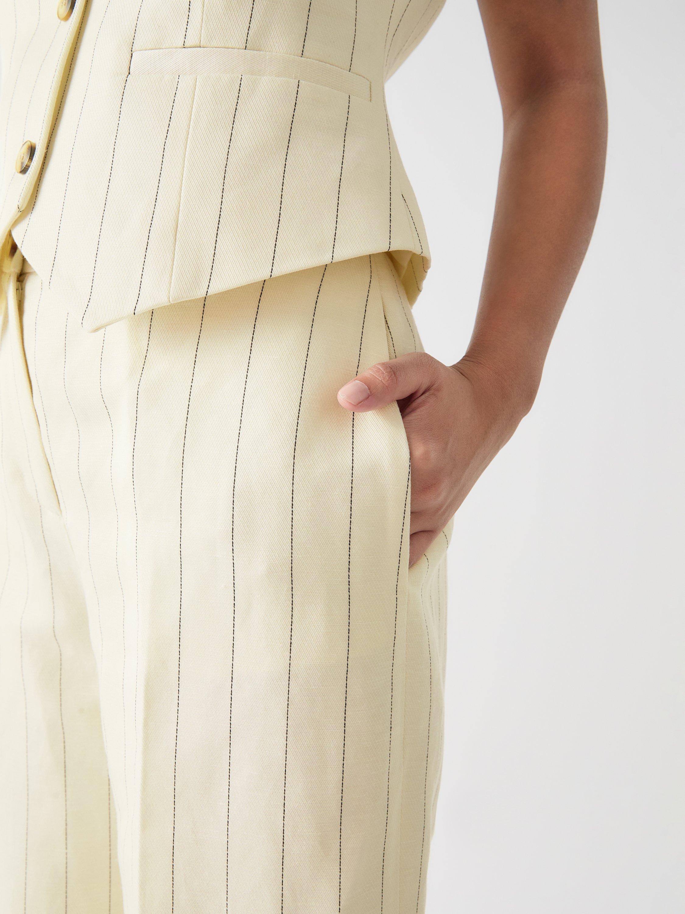Product image 4 of 4, which shows L.K.Bennett Petite Amore Linen Blend Trousers, Cream/Black, 6