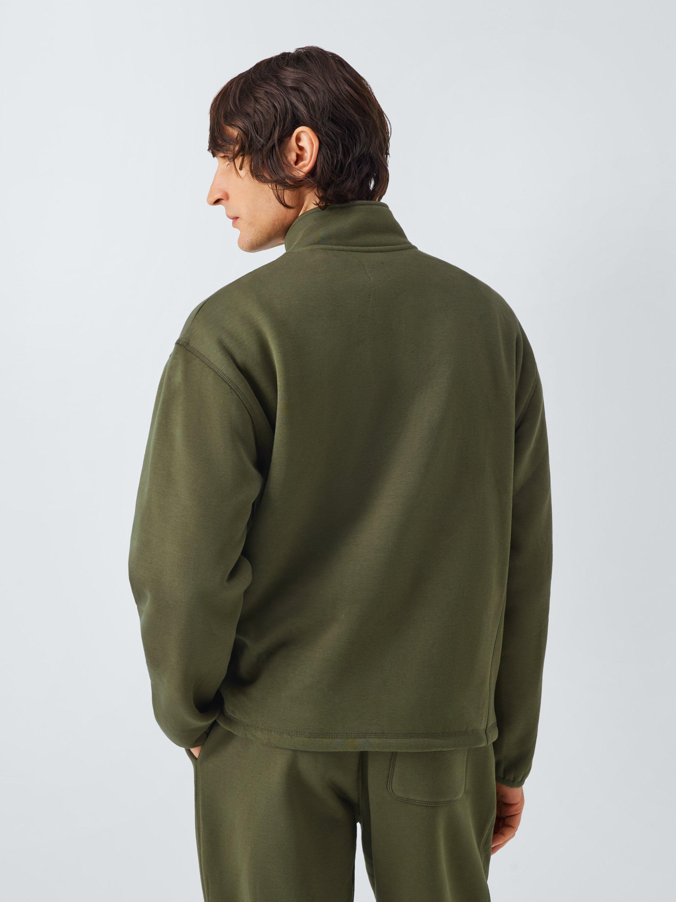 Product image 2 of 6, which shows John Lewis Fleece Lined Zip Neck Lounge Top, Green Olive, S