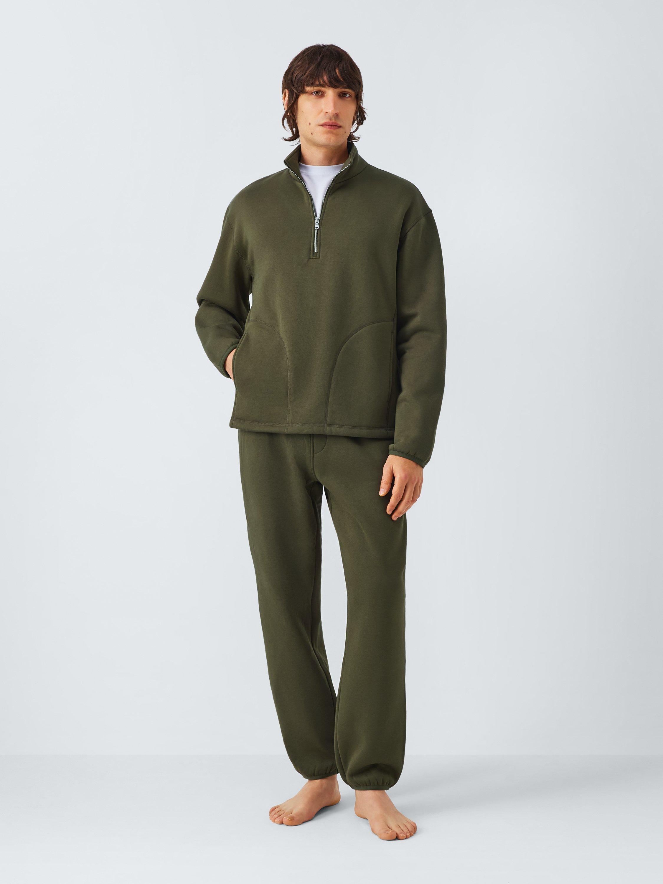 Product image 3 of 6, which shows John Lewis Fleece Lined Zip Neck Lounge Top, Green Olive, S