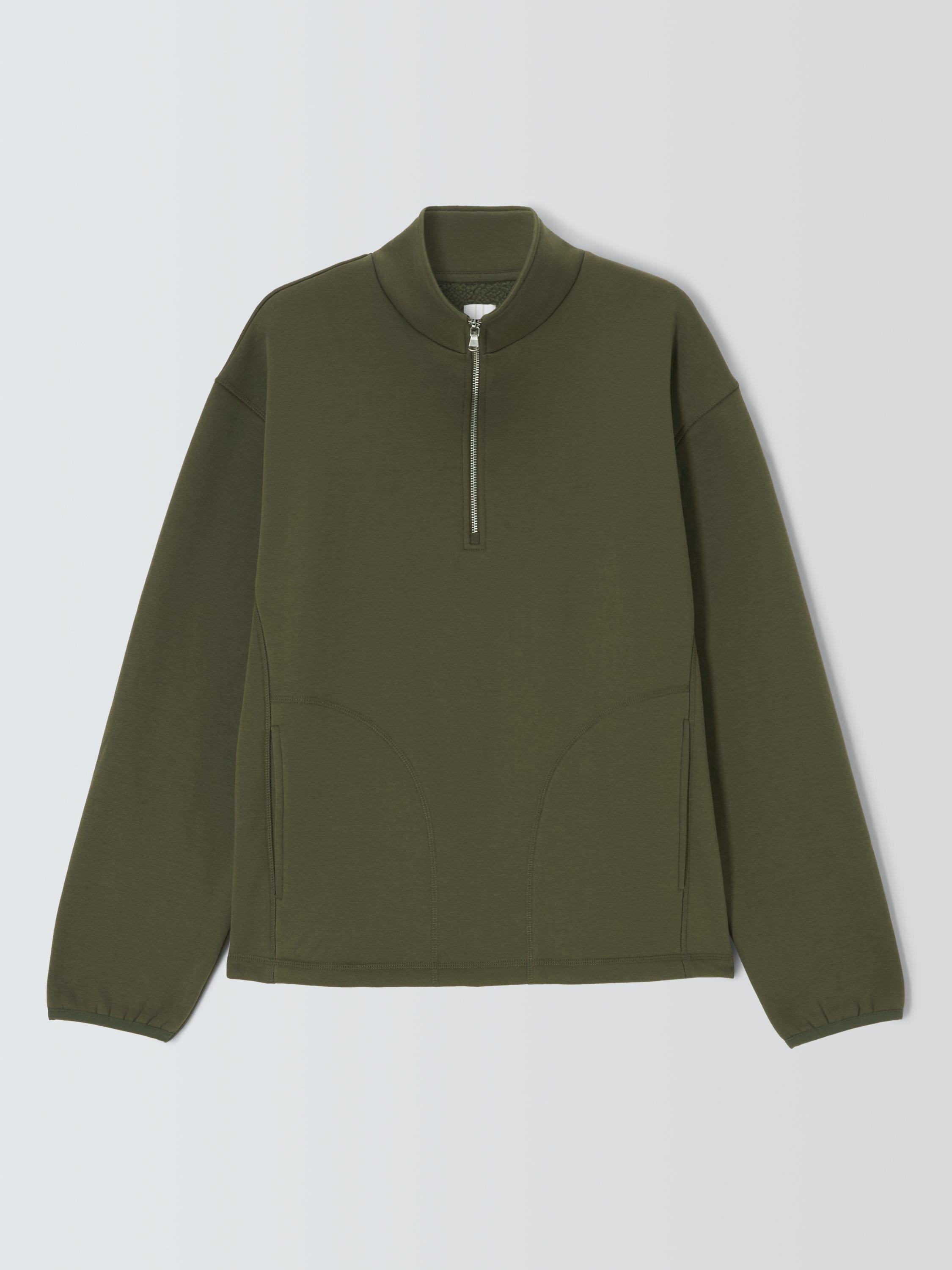 Product image 4 of 6, which shows John Lewis Fleece Lined Zip Neck Lounge Top, Green Olive, S
