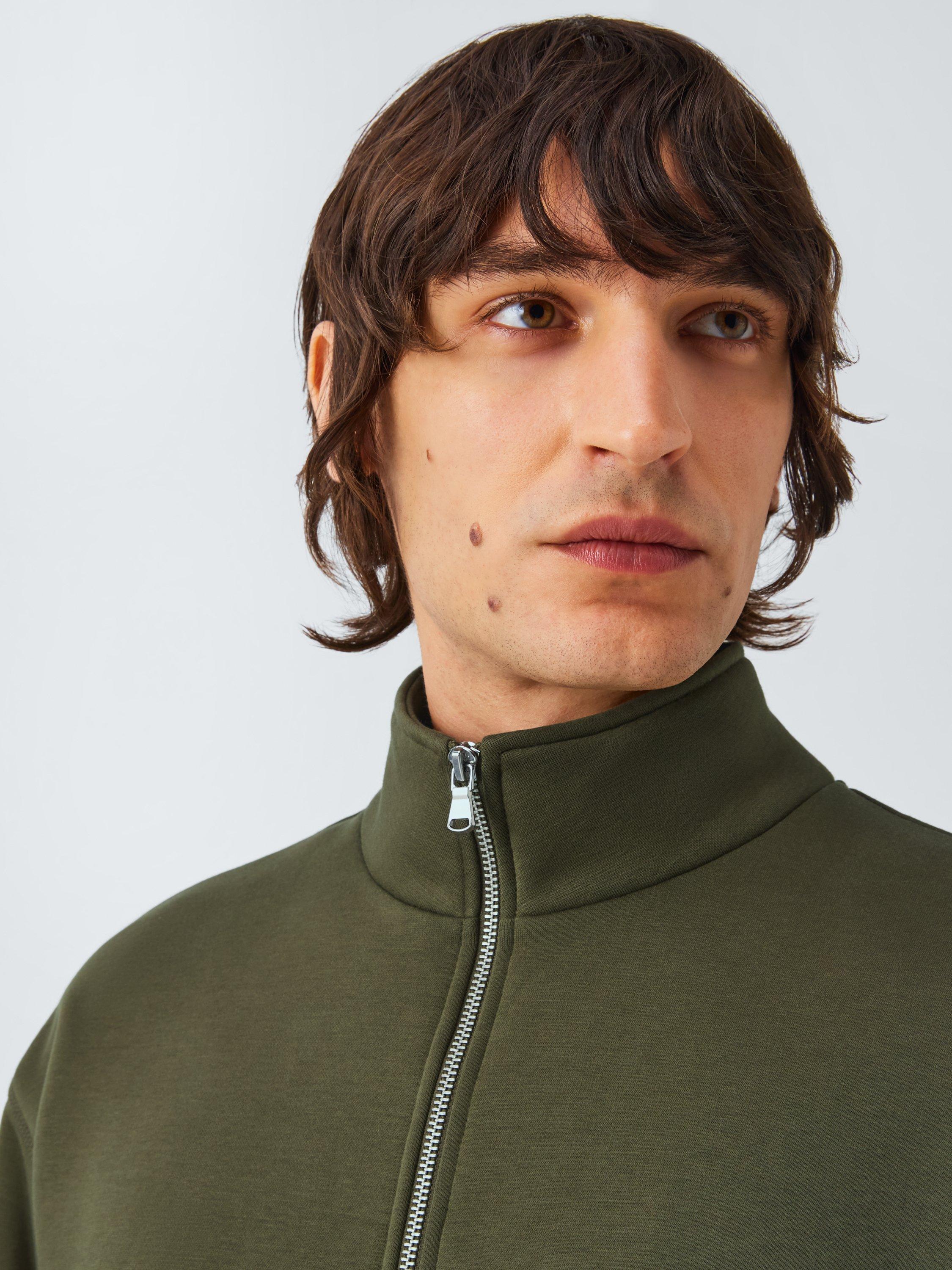 Product image 5 of 6, which shows John Lewis Fleece Lined Zip Neck Lounge Top, Green Olive, S