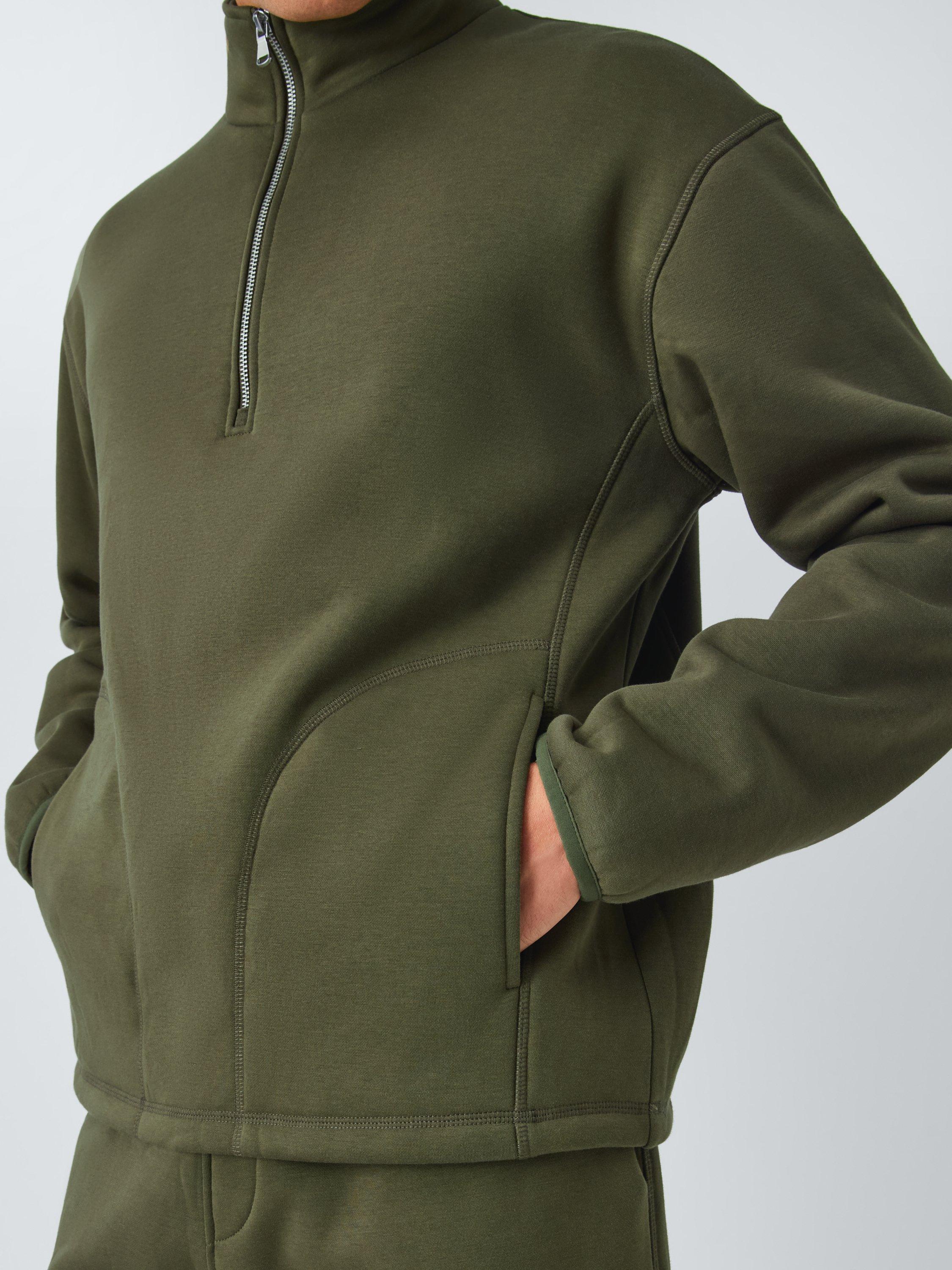 Product image 6 of 6, which shows John Lewis Fleece Lined Zip Neck Lounge Top, Green Olive, S