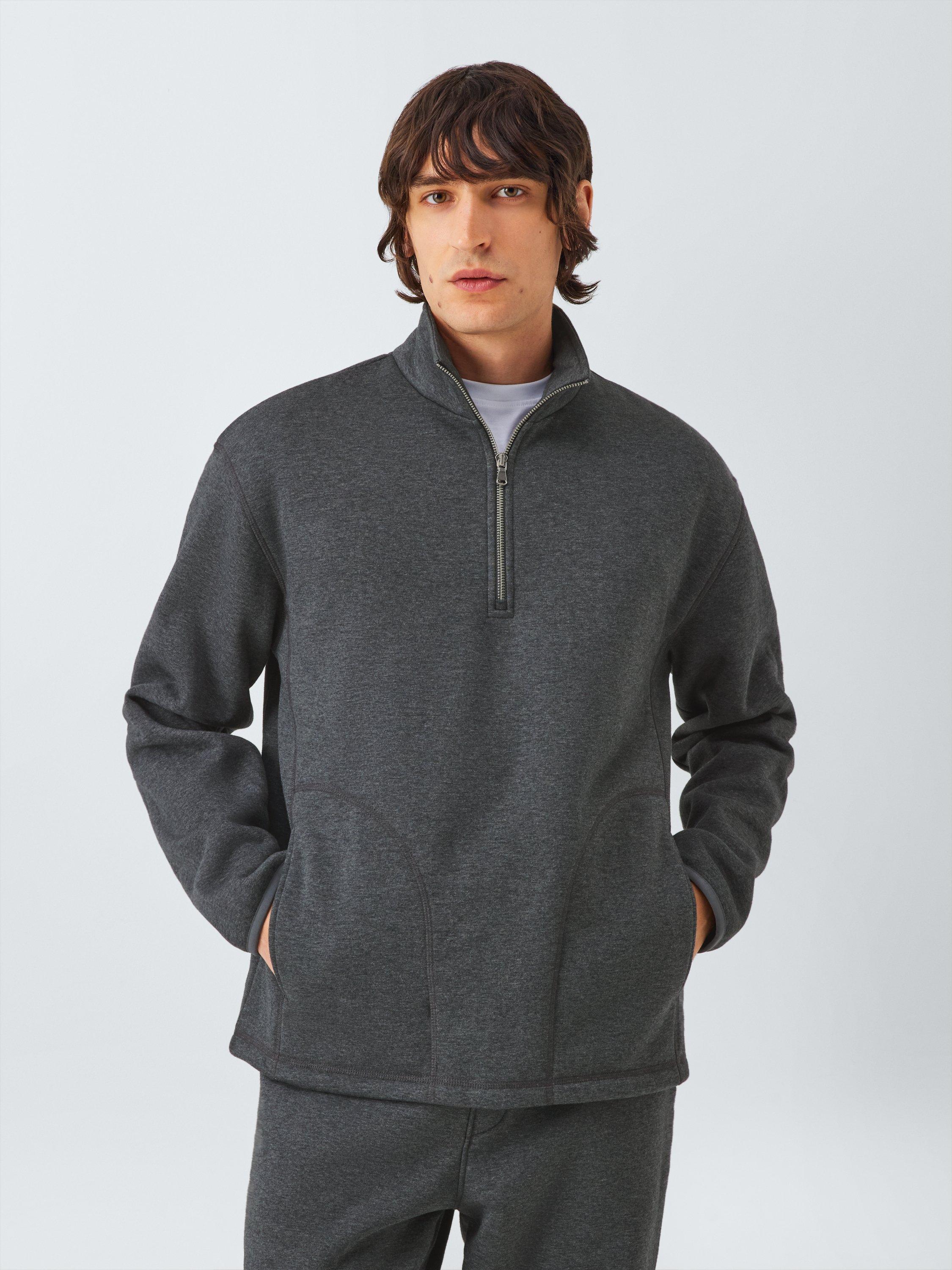 Product image 1 of 6, which shows John Lewis Fleece Lined Zip Neck Lounge Top, Grey Charcoal, S