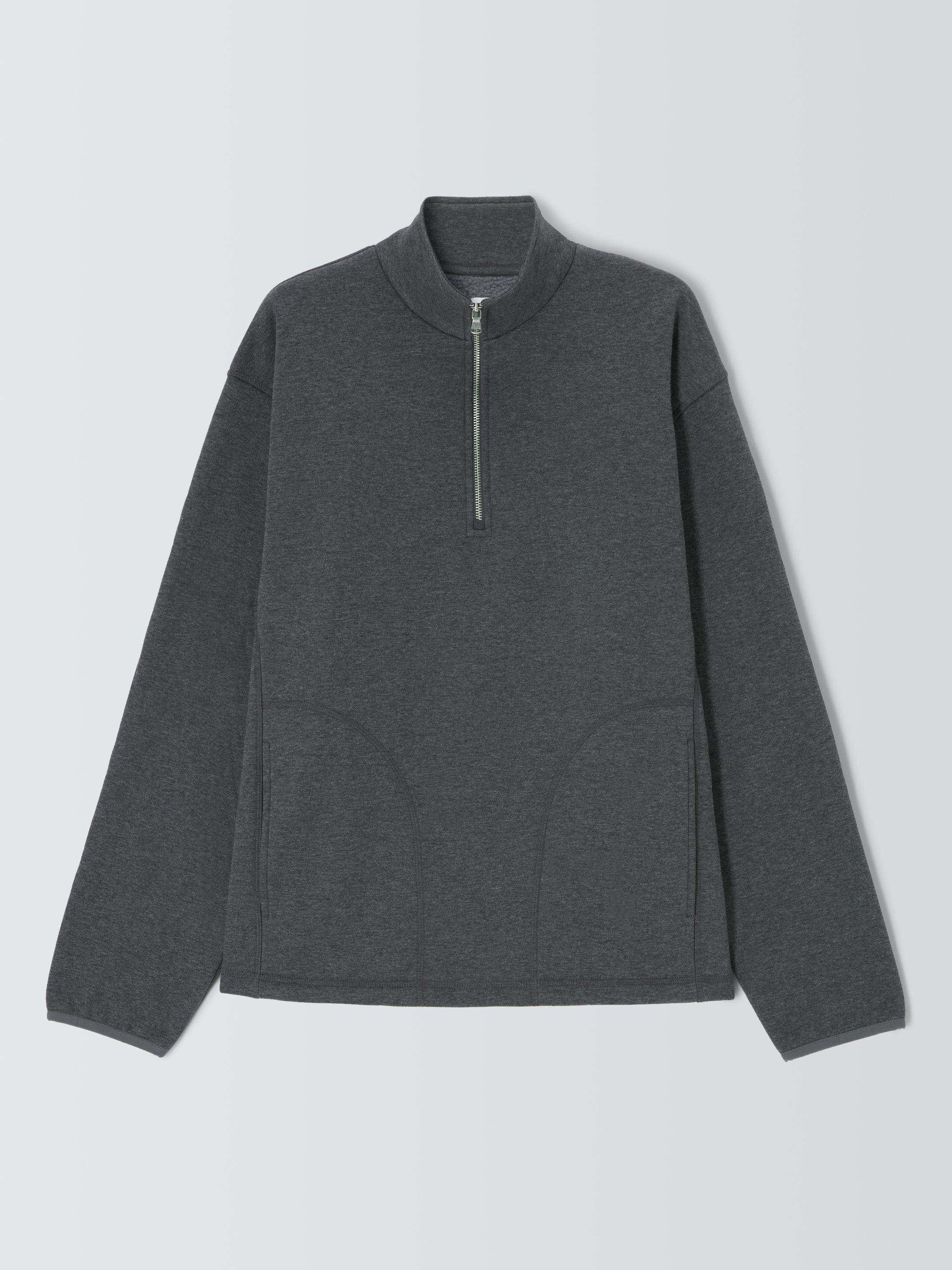 Product image 4 of 6, which shows John Lewis Fleece Lined Zip Neck Lounge Top, Grey Charcoal, S