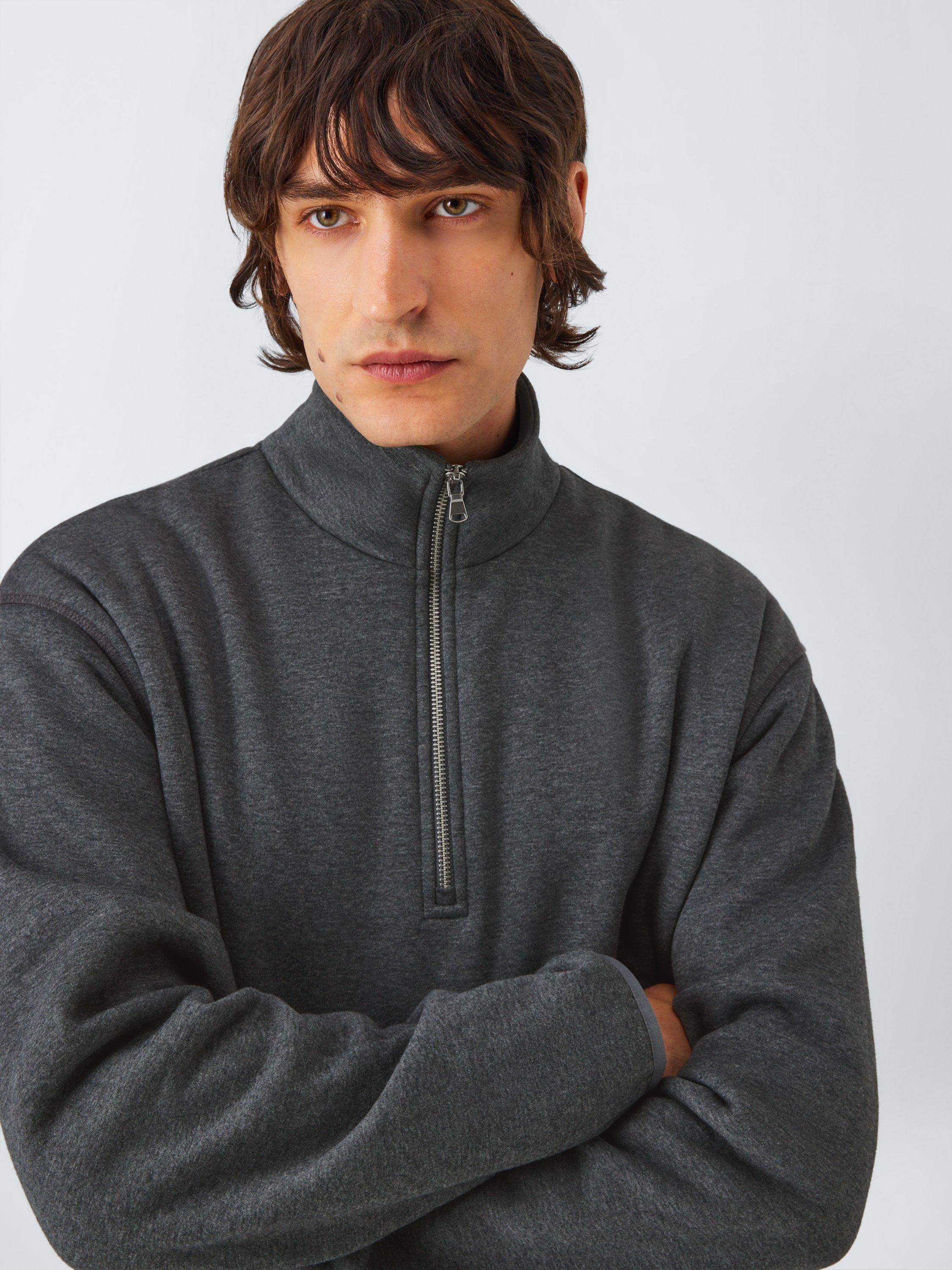 Product image 5 of 6, which shows John Lewis Fleece Lined Zip Neck Lounge Top, Grey Charcoal, S