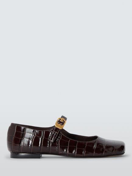 John Lewis Harbour Leather Asymmetric Mary Jane Ballerina Pumps, Brown, Brown