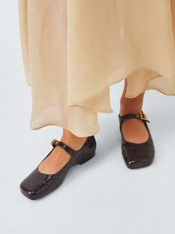 John Lewis Harbour Leather Asymmetric Mary Jane Ballerina Pumps, Brown - view 2, Brown