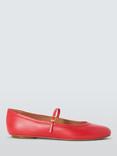 John Lewis Harlow Leather Low Cut Mary Jane Ballerina Pumps, Red