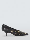 John Lewis Angel Leather Embellished Kitten Heel Court Shoes, Black