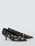 John Lewis Angel Leather Embellished Kitten Heel Court Shoes, Black