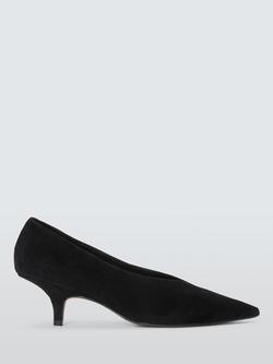 John Lewis Archer Suede Kitten Heel Court Shoes, Black