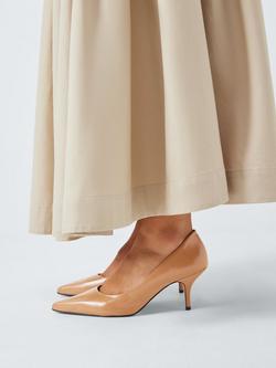 John Lewis Ascot Leather Essential Mid Heel Court Shoes - view 2, Camel