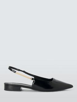 John Lewis Dakota Leather Pointed Flat Slingback Court Shoes, Black