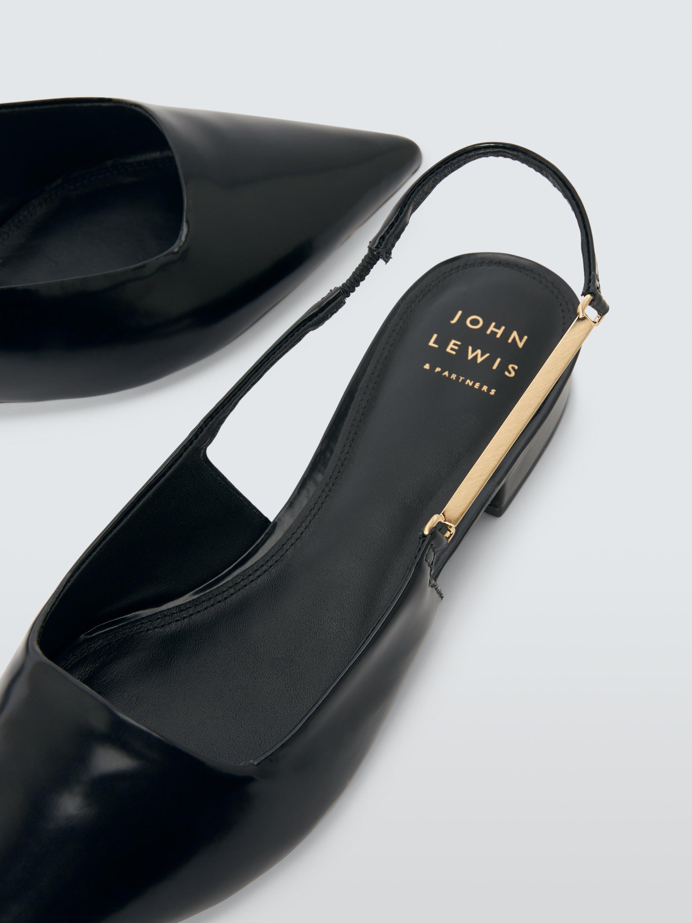 John Lewis Dakota Leather Pointed Flat Slingback Court Shoes, Black