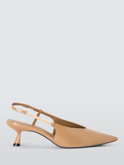 John Lewis Deal Leather Essential Mid Heel Slingback Open Court Shoes, Camel