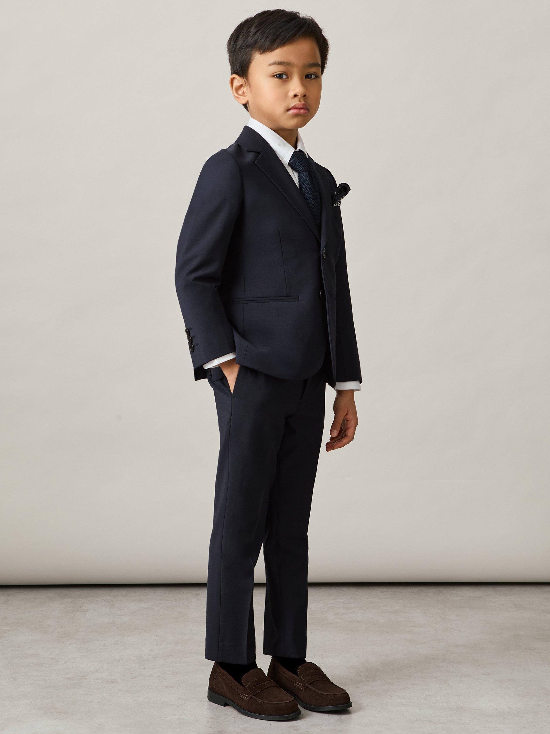 Product image 2 of 4, which shows Reiss Kids' Hope Wool Blend Single Breasted Blazer, Navy, 3-4 years