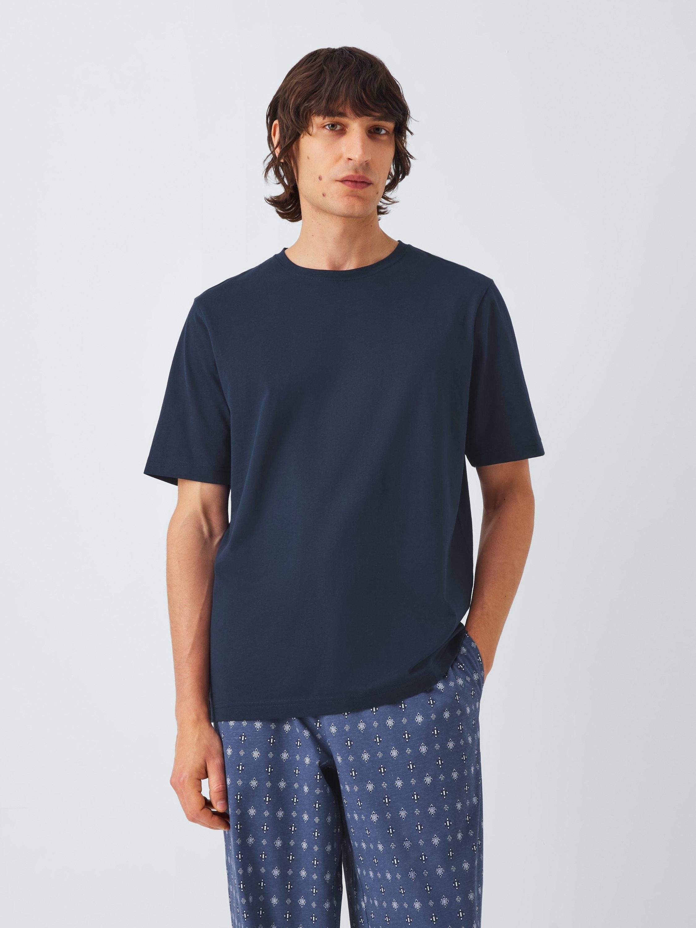 Product image 1 of 5, which shows John Lewis Cotton Jersey Short Sleeve Pyjama Set, Blue Navy, S