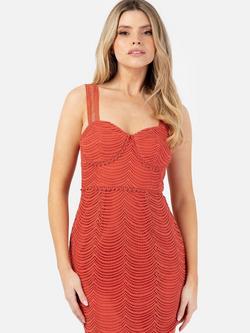Maya Deluxe Sleeveless Cinched Scallop Lace Midi Dress - view 2, Rust