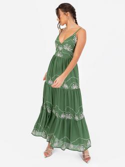 Maya Deluxe Abstract Embellished Cami Midaxi Dress, Green/White