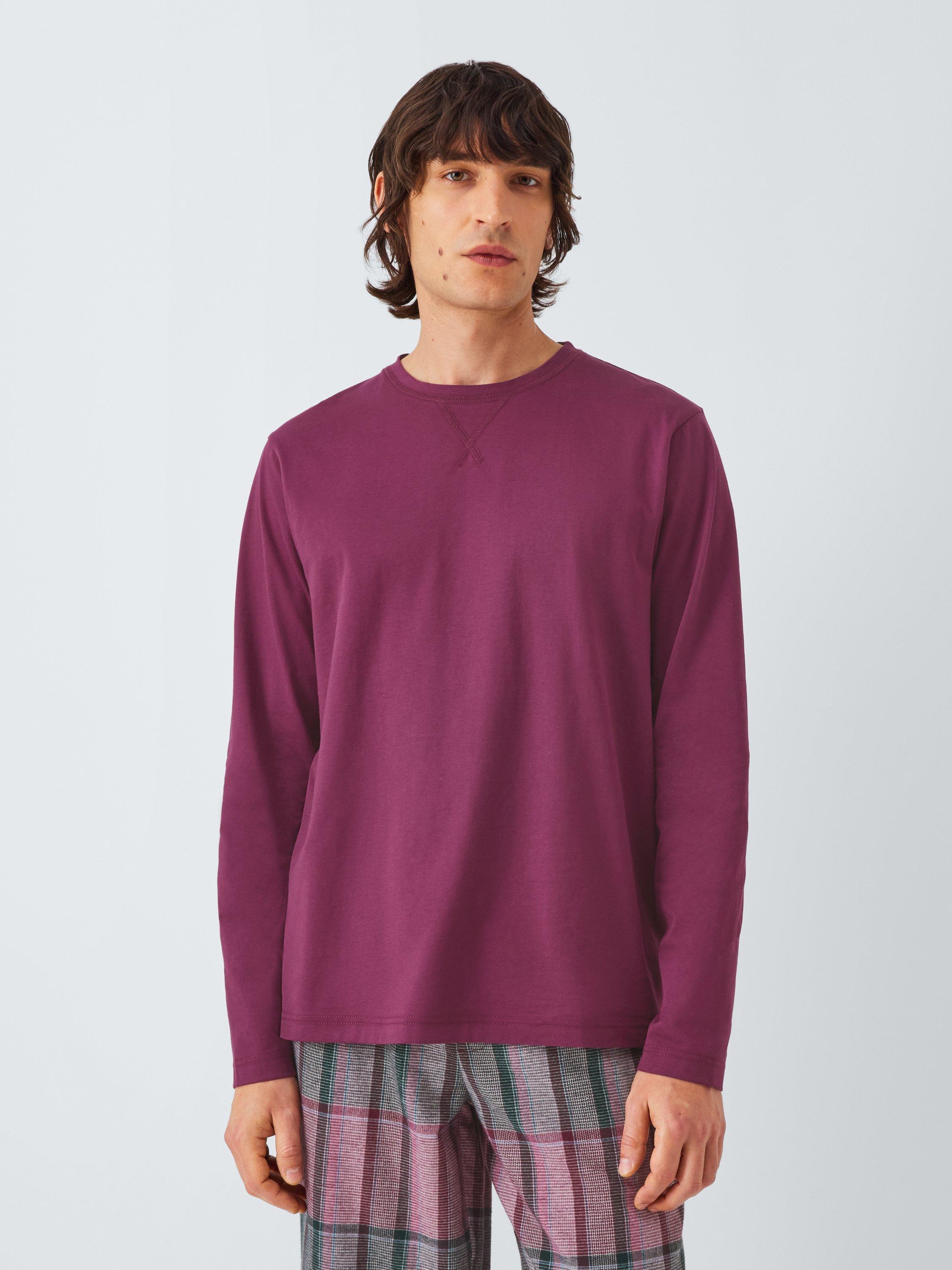 Product image 1 of 5, which shows John Lewis Organic Cotton Plain & Check Pyjama Set, Red Berry, M