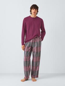 John Lewis Organic Cotton Plain & Check Pyjama Set, Red Berry - view 2, Red Berry