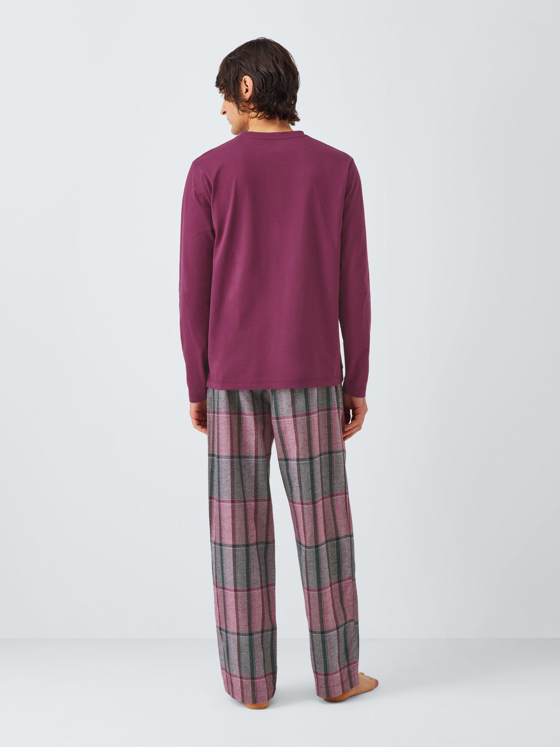 Product image 3 of 5, which shows John Lewis Organic Cotton Plain & Check Pyjama Set, Red Berry, M