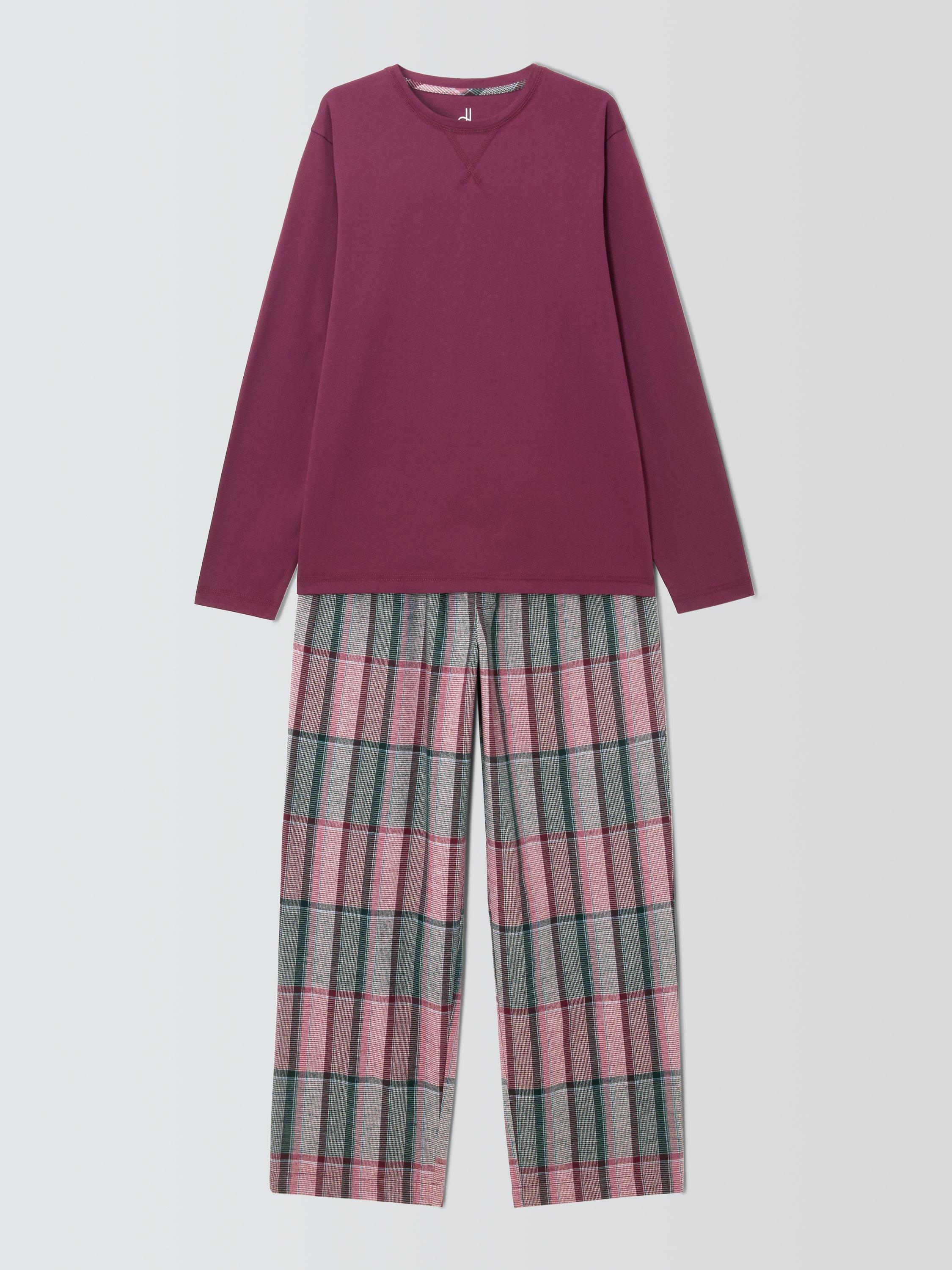 Product image 4 of 5, which shows John Lewis Organic Cotton Plain & Check Pyjama Set, Red Berry, M