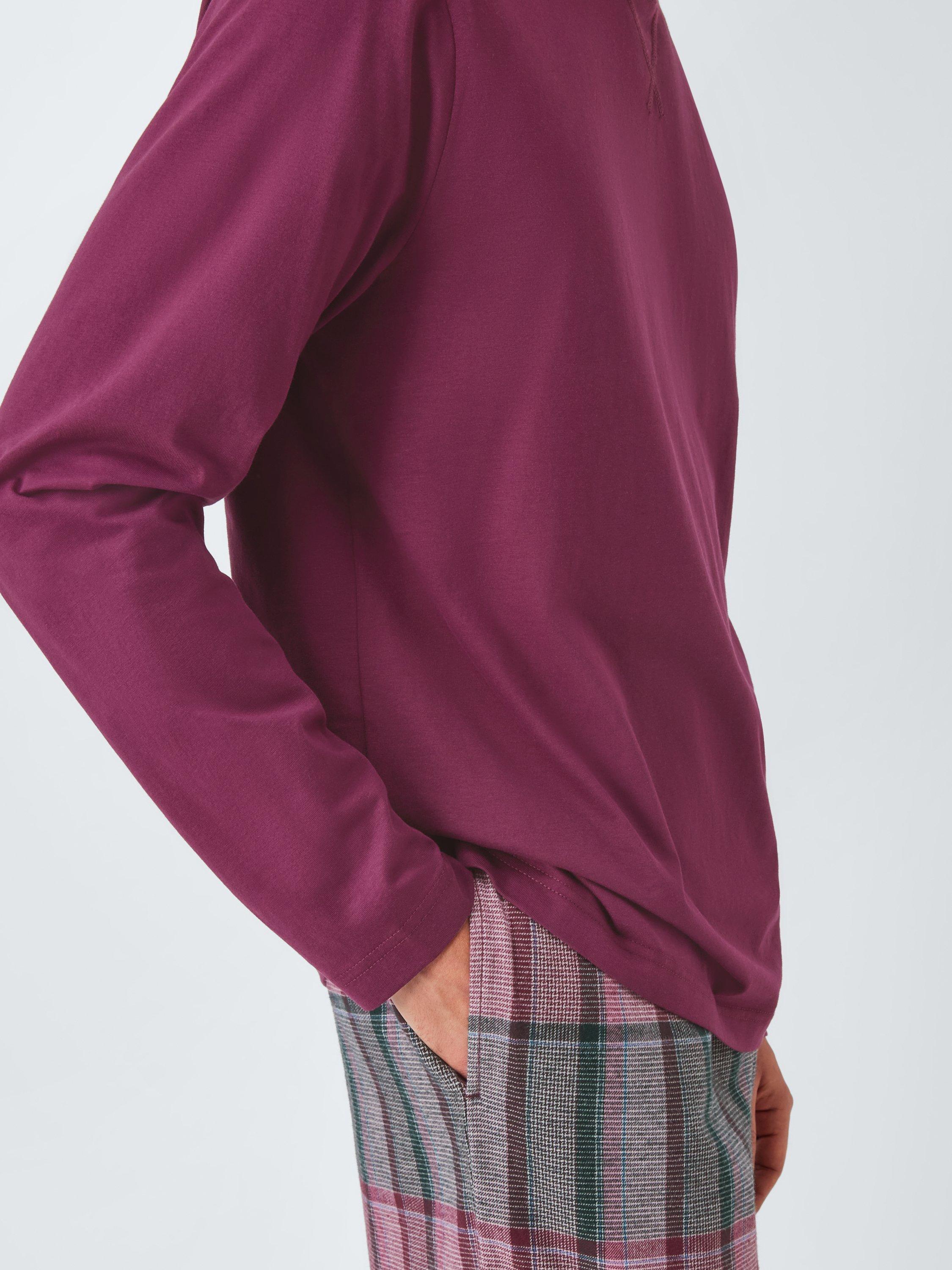 Product image 5 of 5, which shows John Lewis Organic Cotton Plain & Check Pyjama Set, Red Berry, M