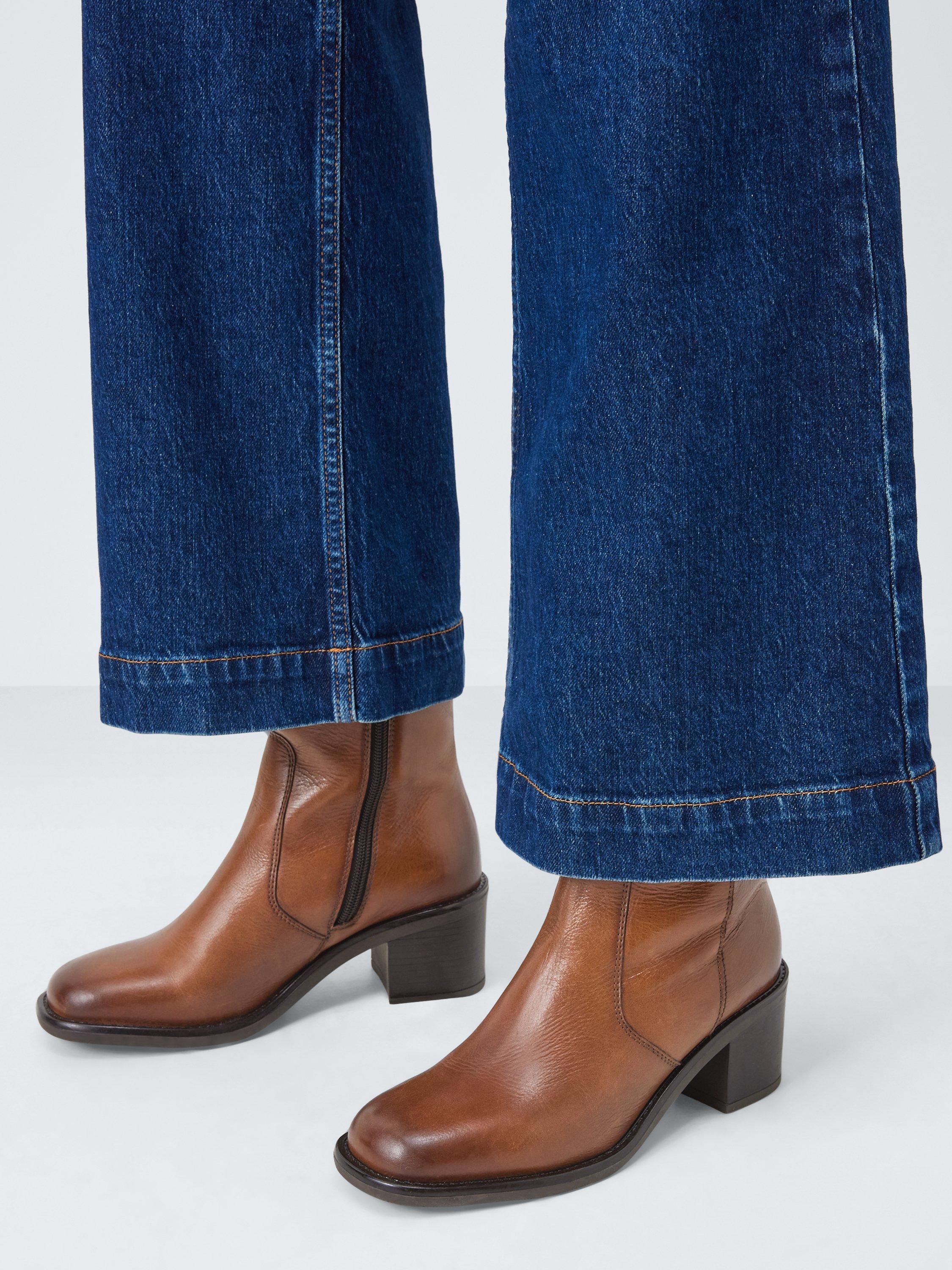 Product image 2 of 6, which shows John Lewis Saffron Leather Block Heel Pull On Day Ankle Boots, Brown, 8