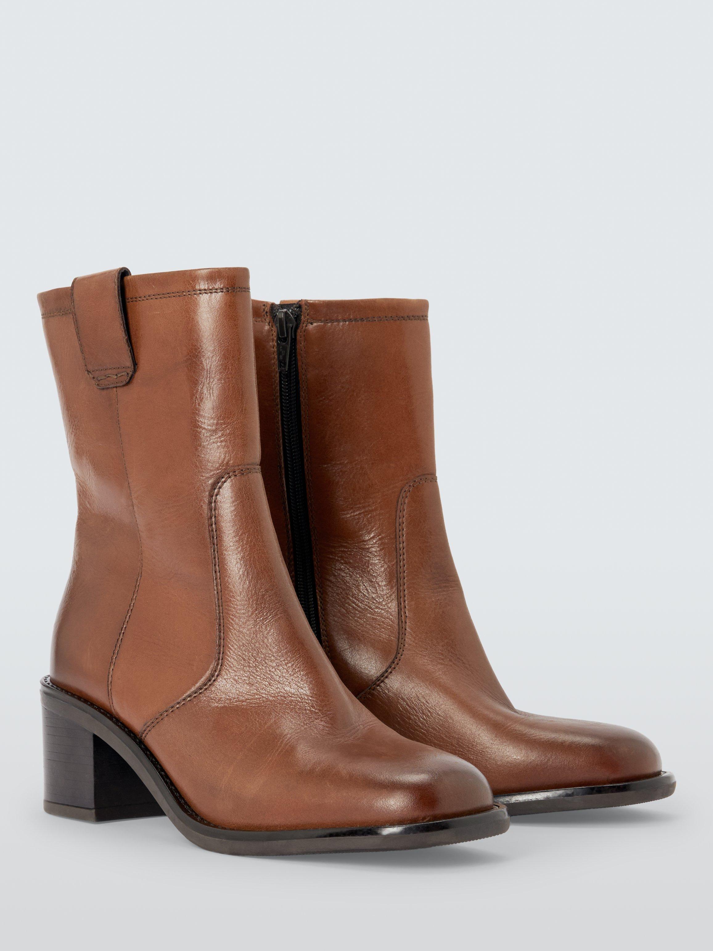 Product image 3 of 6, which shows John Lewis Saffron Leather Block Heel Pull On Day Ankle Boots, Brown, 8