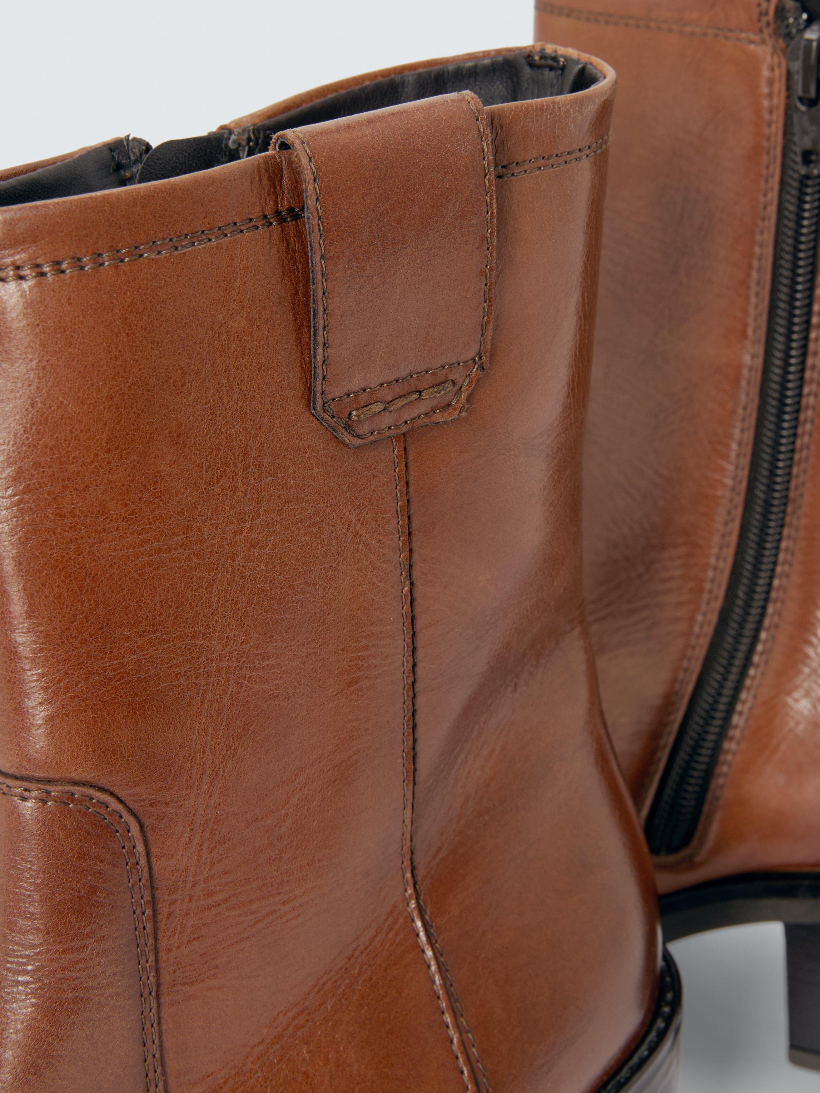 Product image 4 of 6, which shows John Lewis Saffron Leather Block Heel Pull On Day Ankle Boots, Brown, 8