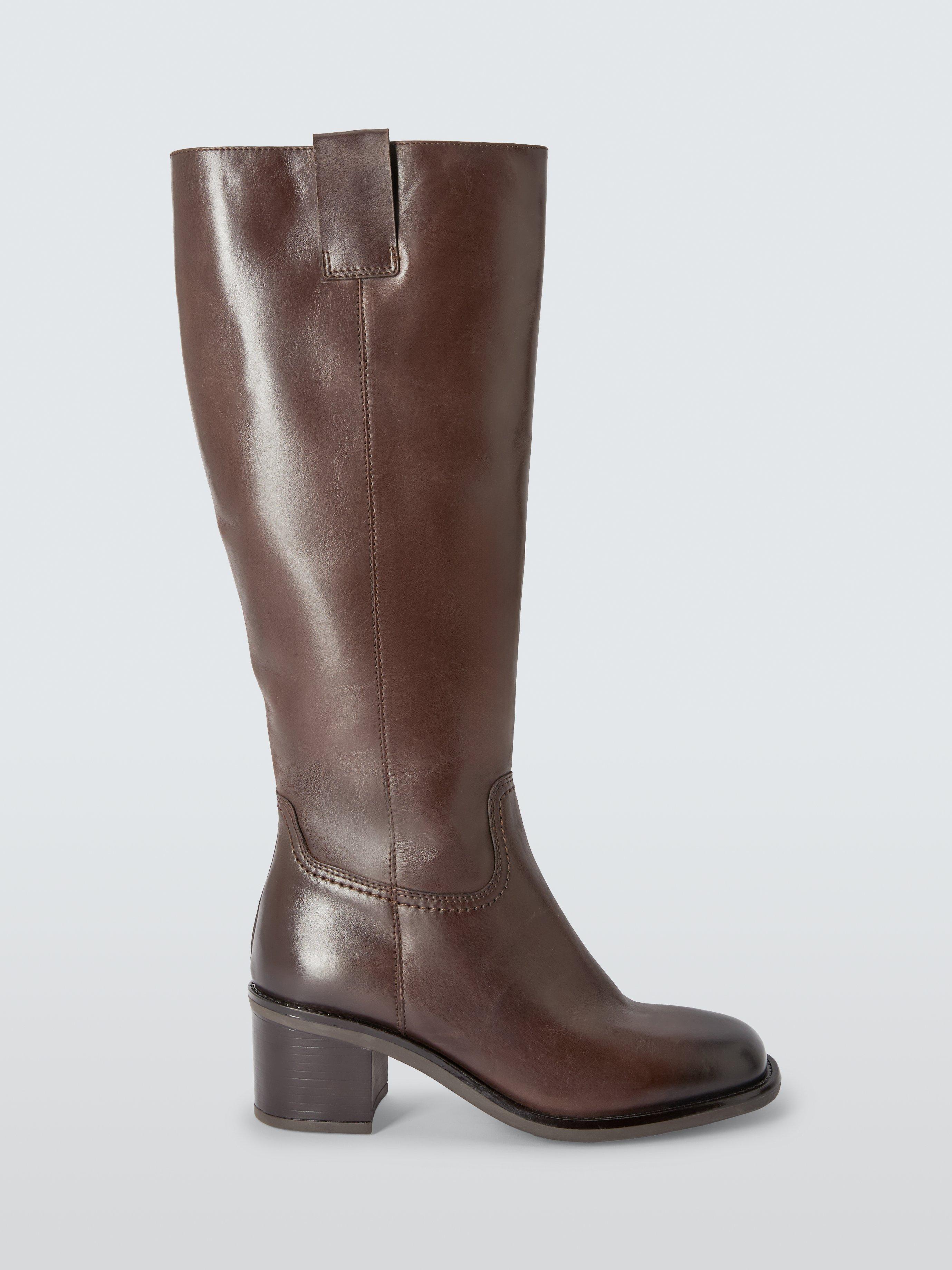 John Lewis Toddy Leather Block Heel Pull On Knee High Boots, Ebony
