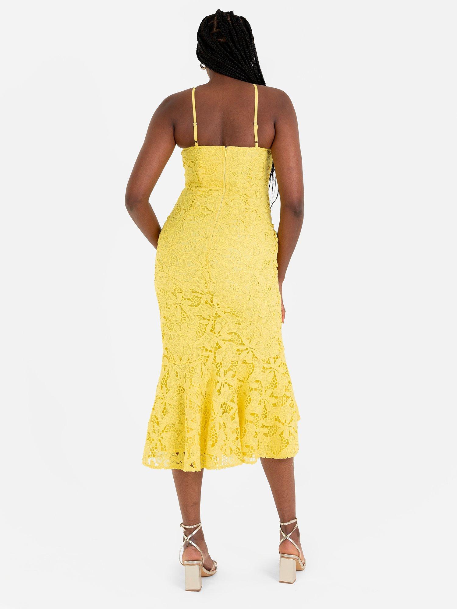 Product image 2 of 4, which shows Maya Deluxe Halterneck Lace Midi Sheath Dress, Yellow, 6