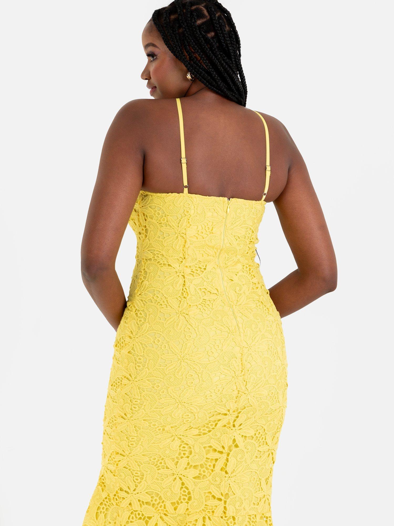 Product image 4 of 4, which shows Maya Deluxe Halterneck Lace Midi Sheath Dress, Yellow, 6