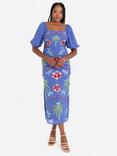 Maya Deluxe Tropical Embroidered Print Midi Dress