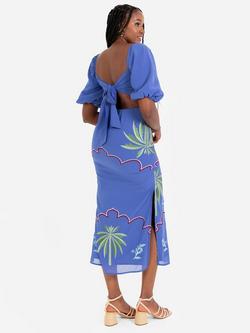 Maya Deluxe Tropical Embroidered Print Midi Dress - view 2, Blue/Multi