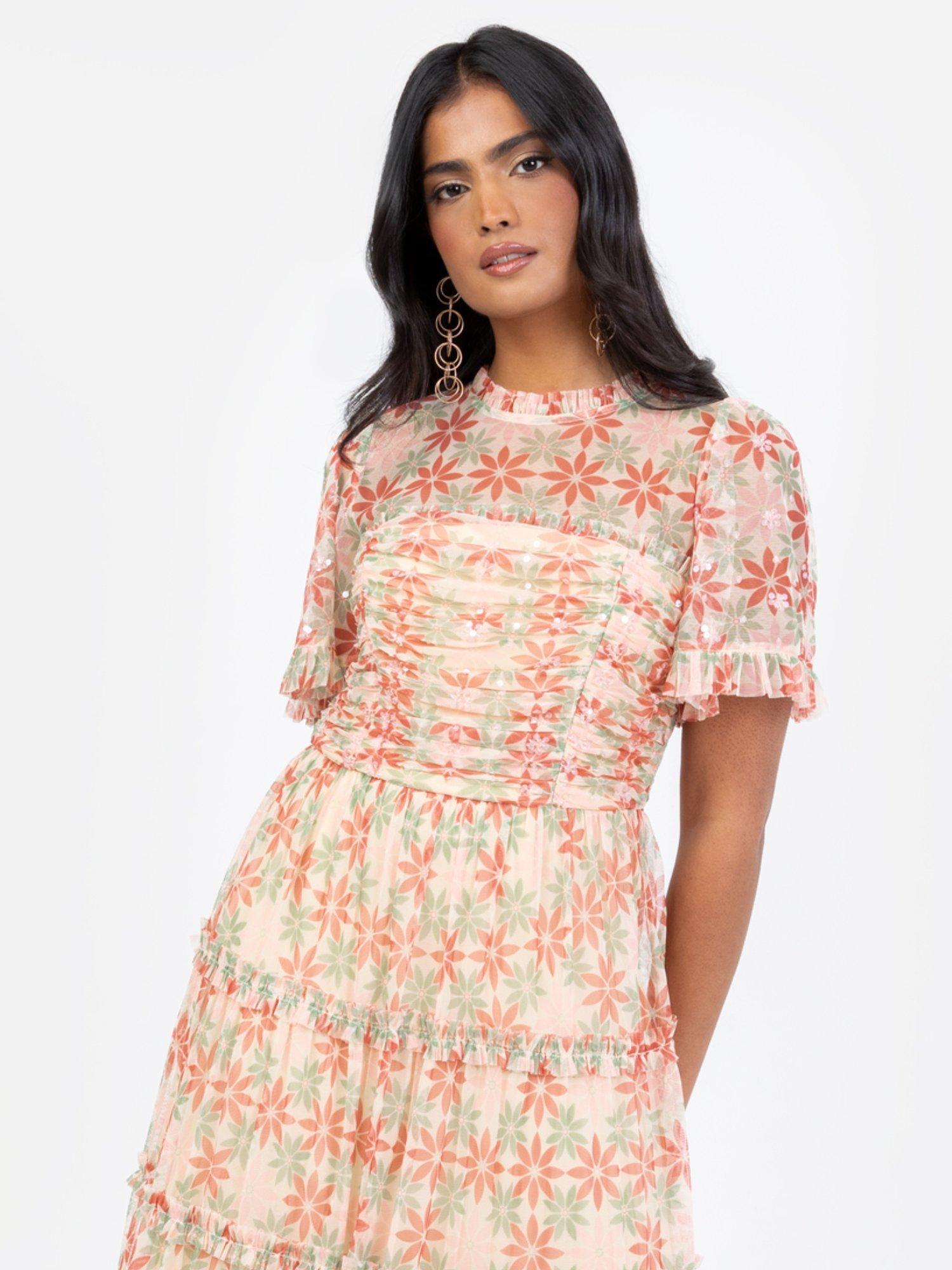 Product image 3 of 6, which shows Anaya With Love Floral Sequin Midaxi Dress, Geo Print, 6