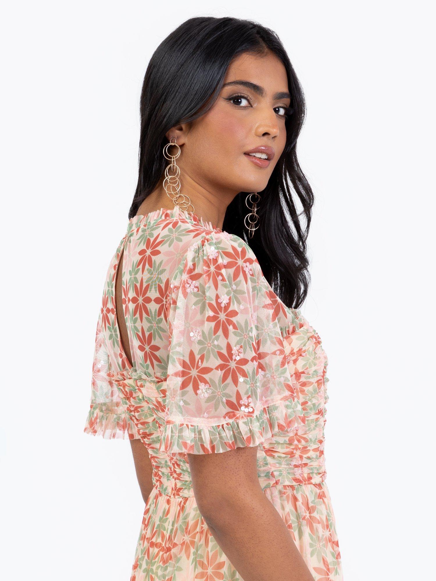Product image 4 of 6, which shows Anaya With Love Floral Sequin Midaxi Dress, Geo Print, 6