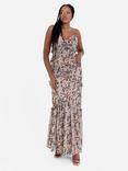 Anaya With Love Abstract Animal Print Frill Maxi Dress, Subtle Animal Print